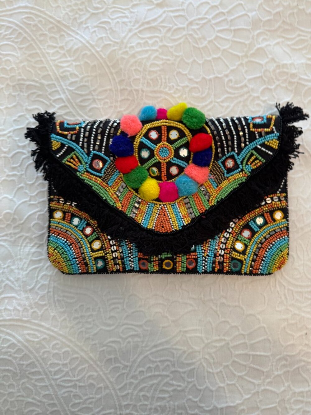 New Circus by Sam Edelman Leighton Embellished Boho Beaded Clutch